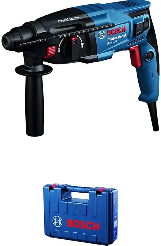 BOSCH GBH 220 Corded Electric Rotary Hammer with SDS Plus, 720 W, 2 J, 2.3 Kg, 3 Modes, For Concrete, Metal & Wood + Carrying case, , 1 Year Warranty from BOSCH, Blue