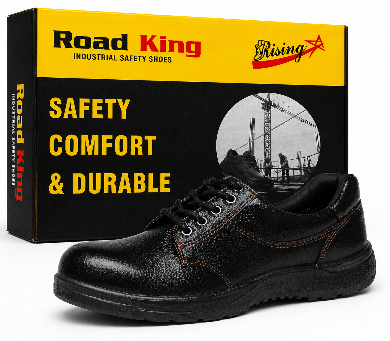 Road King Steel Toe Safety Shoes for Men | Industrial Work Safety Shoe | Oil & Slip Resistant | Heavy Duty Safety Footwear